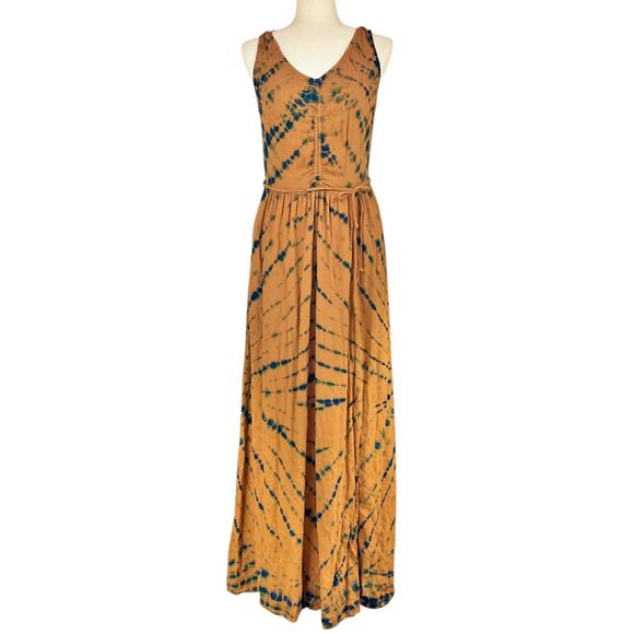 Young Fabulous & Broke Dresses & Skirts - YOUNG FABULOUS & BROKE YFB Brown & Blue Tie-Dye Ruched Front Maxi Dress Size L